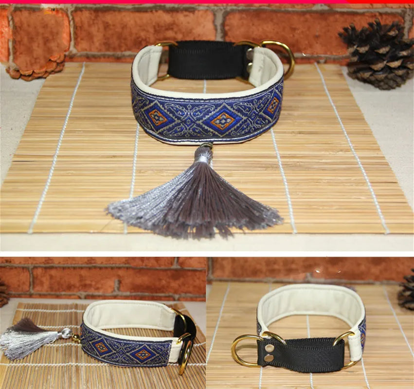 Ethnic Sheepskin Dog Collar, Soft Tassel Collar, Suitable for Italian Greyhound and Whippet