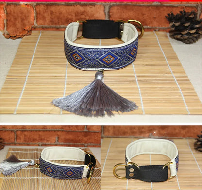 Ethnic Sheepskin Dog Collar, Soft Tassel Collar, Suitable for Italian Greyhound and Whippet