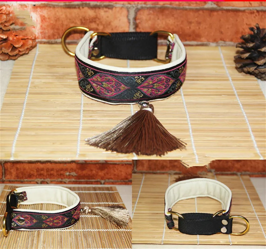 Ethnic Sheepskin Dog Collar, Soft Tassel Collar, Suitable for Italian Greyhound and Whippet