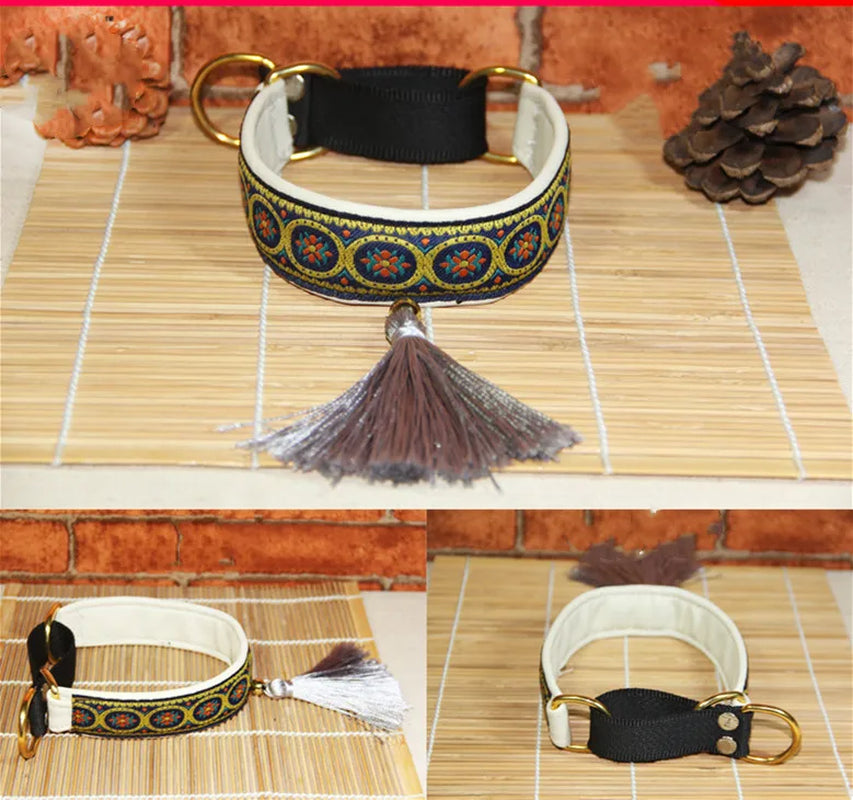 Ethnic Sheepskin Dog Collar, Soft Tassel Collar, Suitable for Italian Greyhound and Whippet