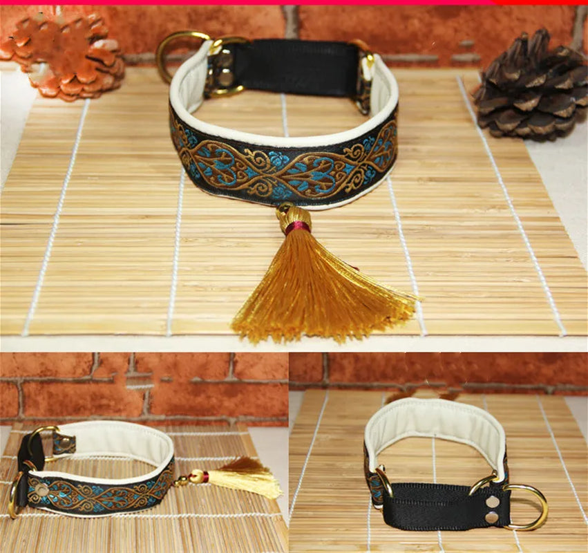Ethnic Sheepskin Dog Collar, Soft Tassel Collar, Suitable for Italian Greyhound and Whippet