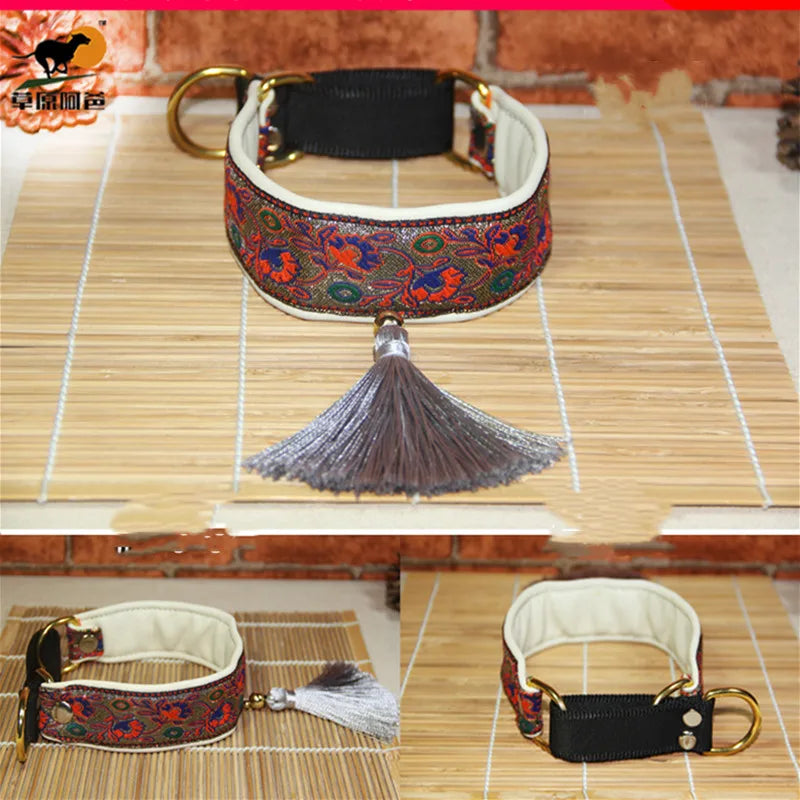 Ethnic Sheepskin Dog Collar, Soft Tassel Collar, Suitable for Italian Greyhound and Whippet