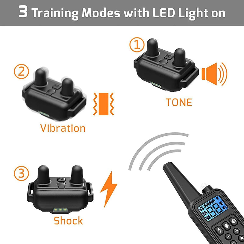 800M Electric Dog Training Collar with LCD Display Pet Remote Control Waterproof Rechargeable Collars for Shock Vibration Sound