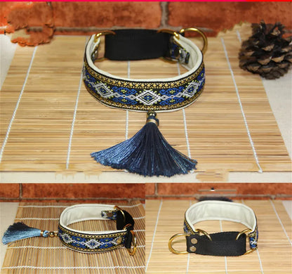 Ethnic Sheepskin Dog Collar, Soft Tassel Collar, Suitable for Italian Greyhound and Whippet